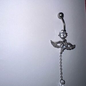 Elegant Silver Winged Dangle Belly Ring